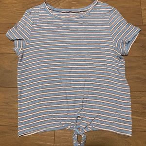 American Eagle tie front blue striped tee